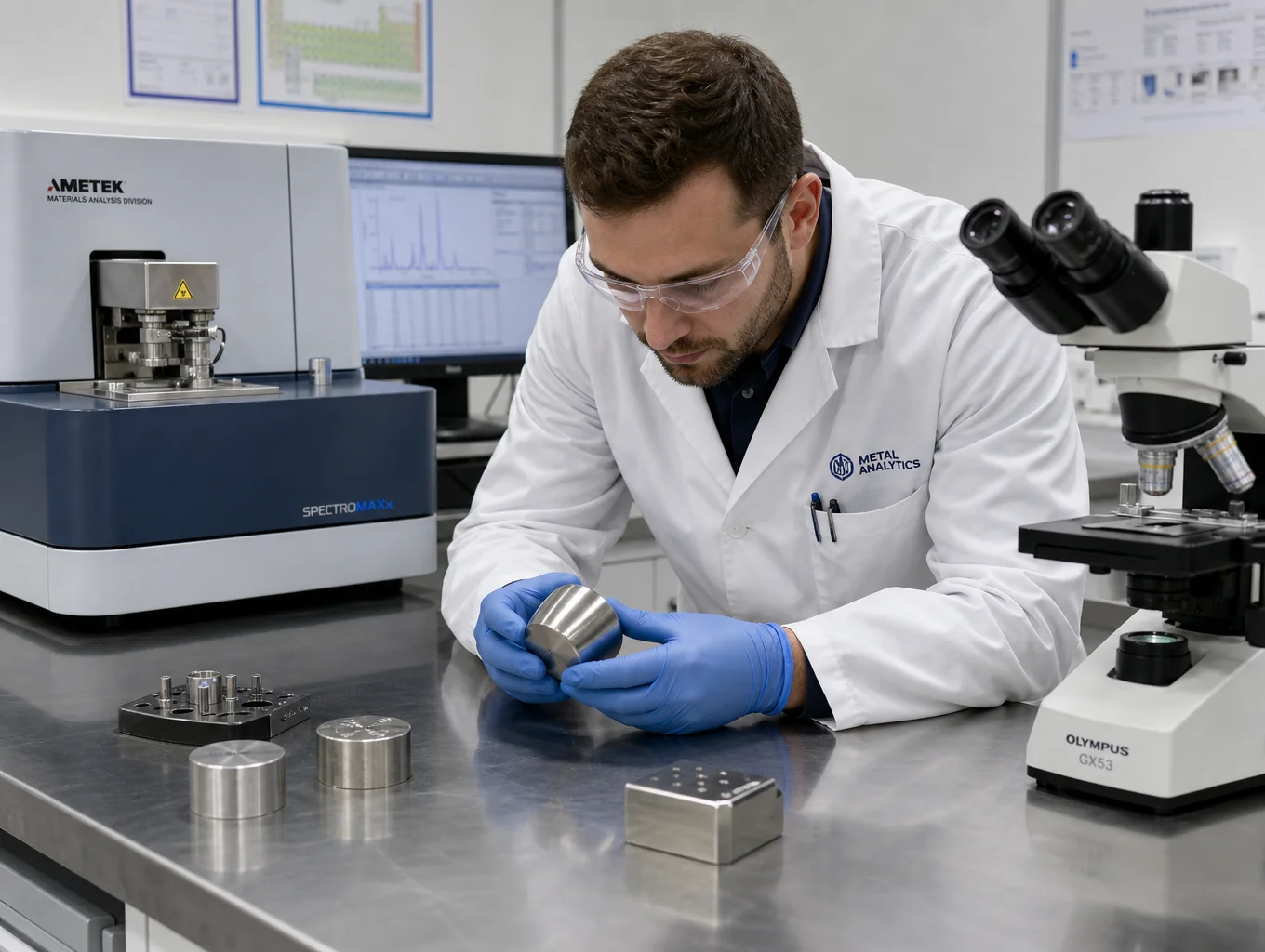 Laboratory inspection of stainless steel woven wire mesh with optical spectrometer