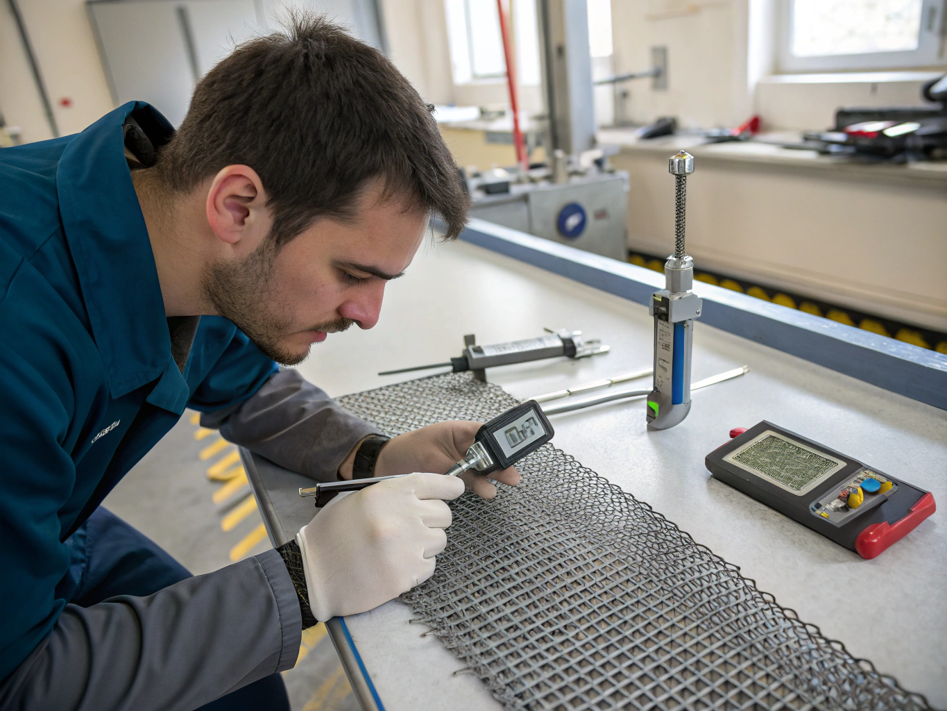 Industrial stainless steel flat panel wire mesh inspection and calibration